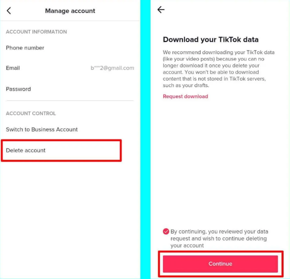 how to delete a tiktok account with email