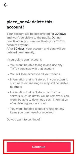 why can't i delete my tiktok account